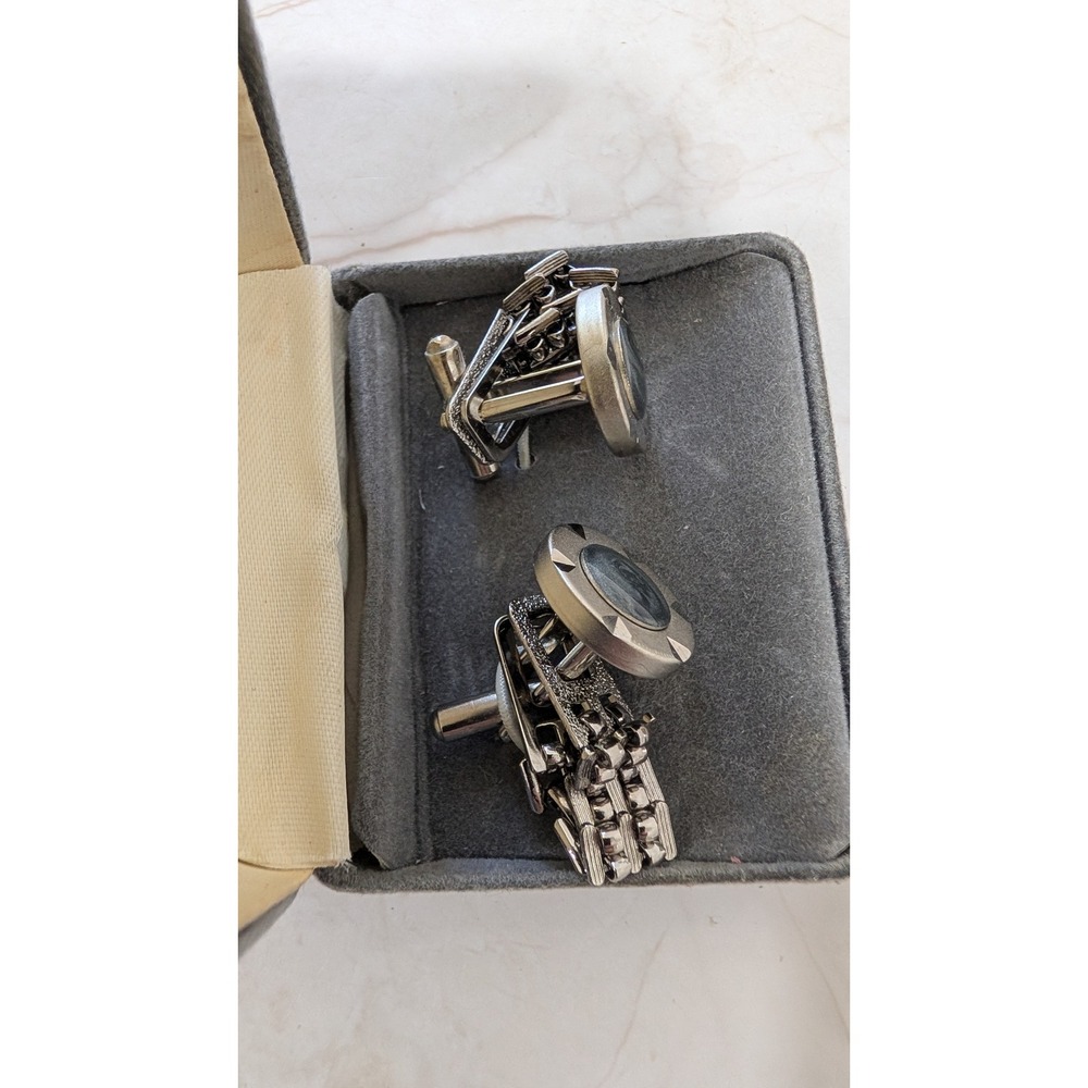 Emilio Ponte Roma Milano Vintage Silver Tone Wrap Mesh Chain Cufflinks with Box - Picture 3 of 8